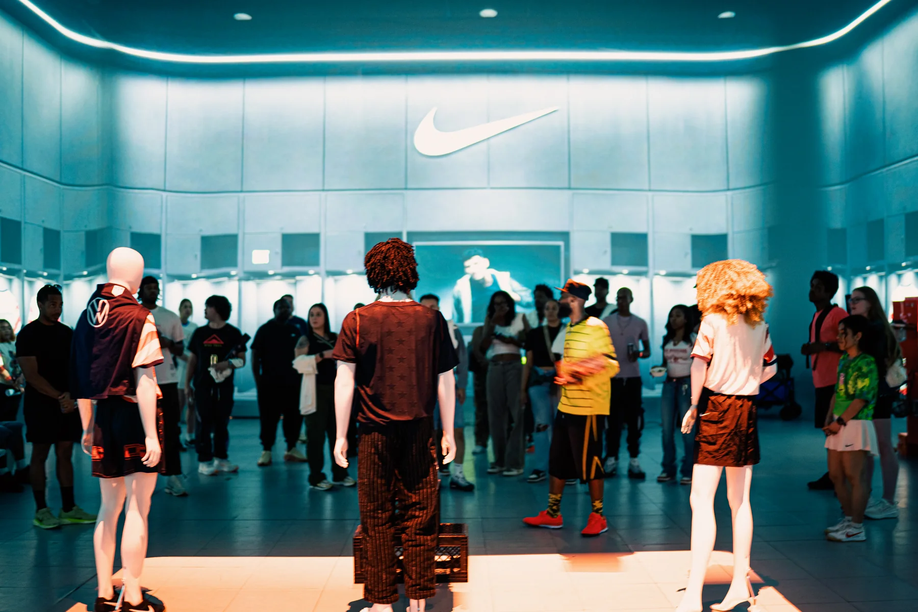 Guests gathered inside the Nike Football immersive event
